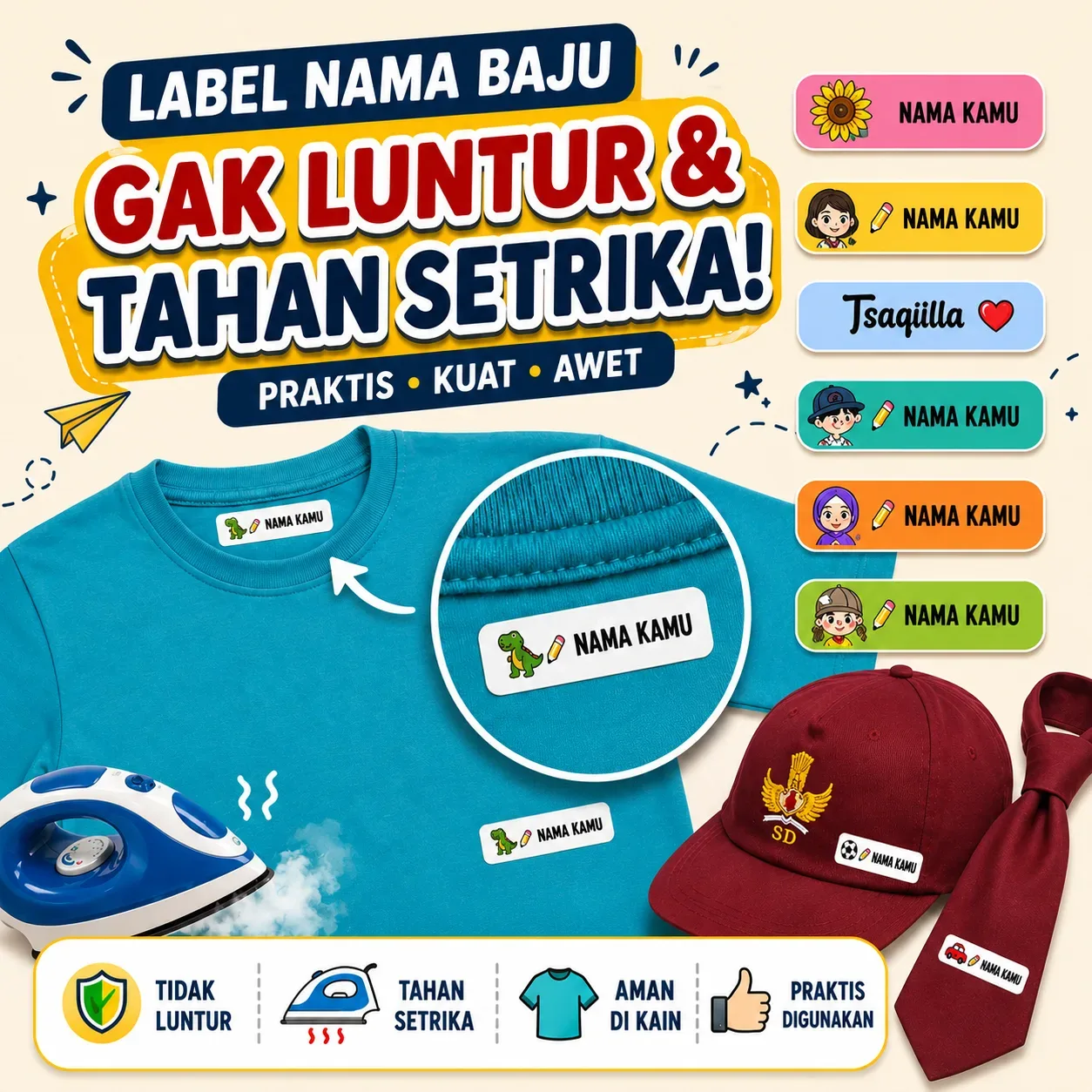 Label Nama Baju Sablon Setrika