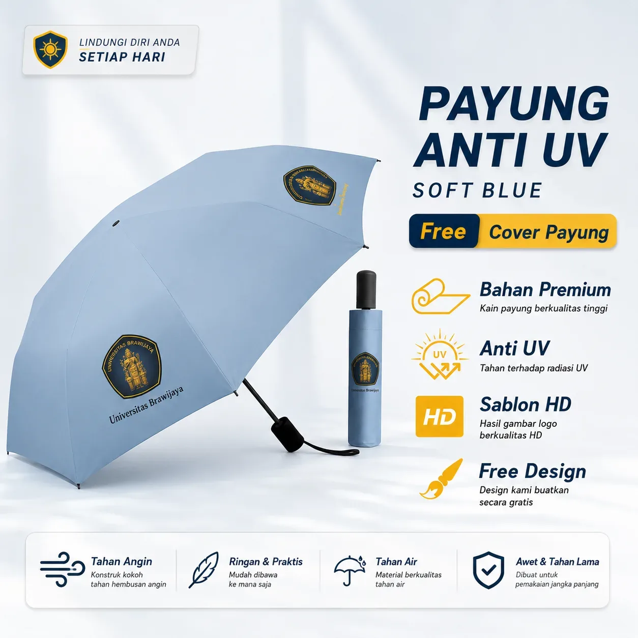 Souvenir Payung Lipat Anti UV Custom Logo Sablon